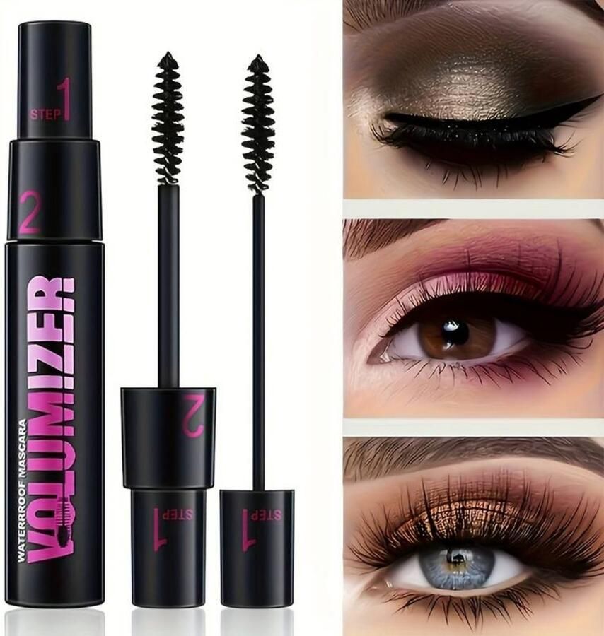 Volumizer 5D Waterproof Mascara 2-in-1 Mascara Waterbestendig en Langdurig Vlekkeloos 3D Verlenging en Volume Gemakkelijk Aanbrengen voor Prachtige Wimpers