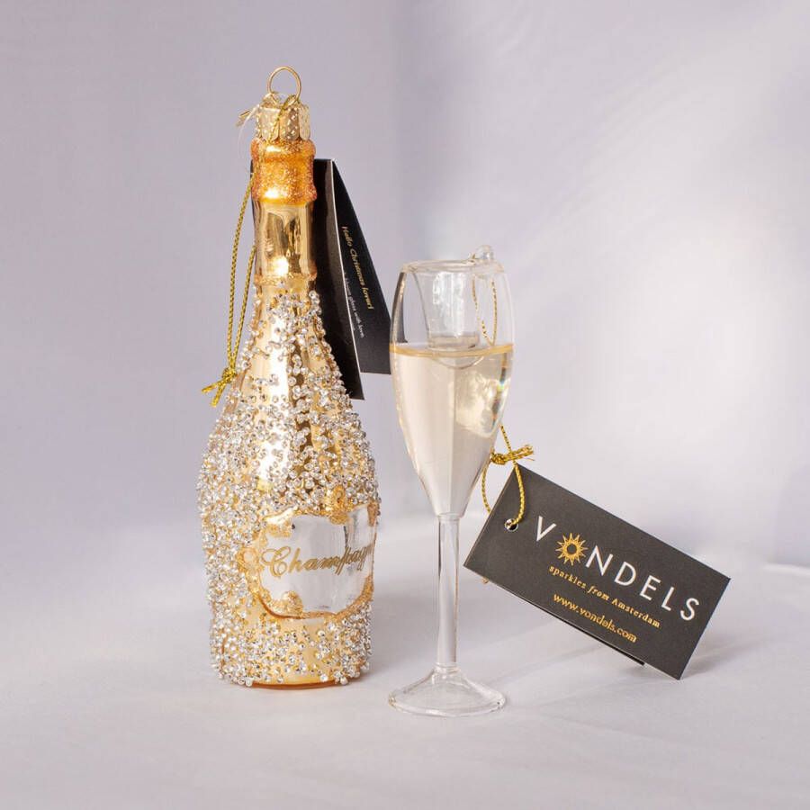 Vondels Amsterdam Vondels kerstversiering kersthanger Champagnefles Champagneglas goud