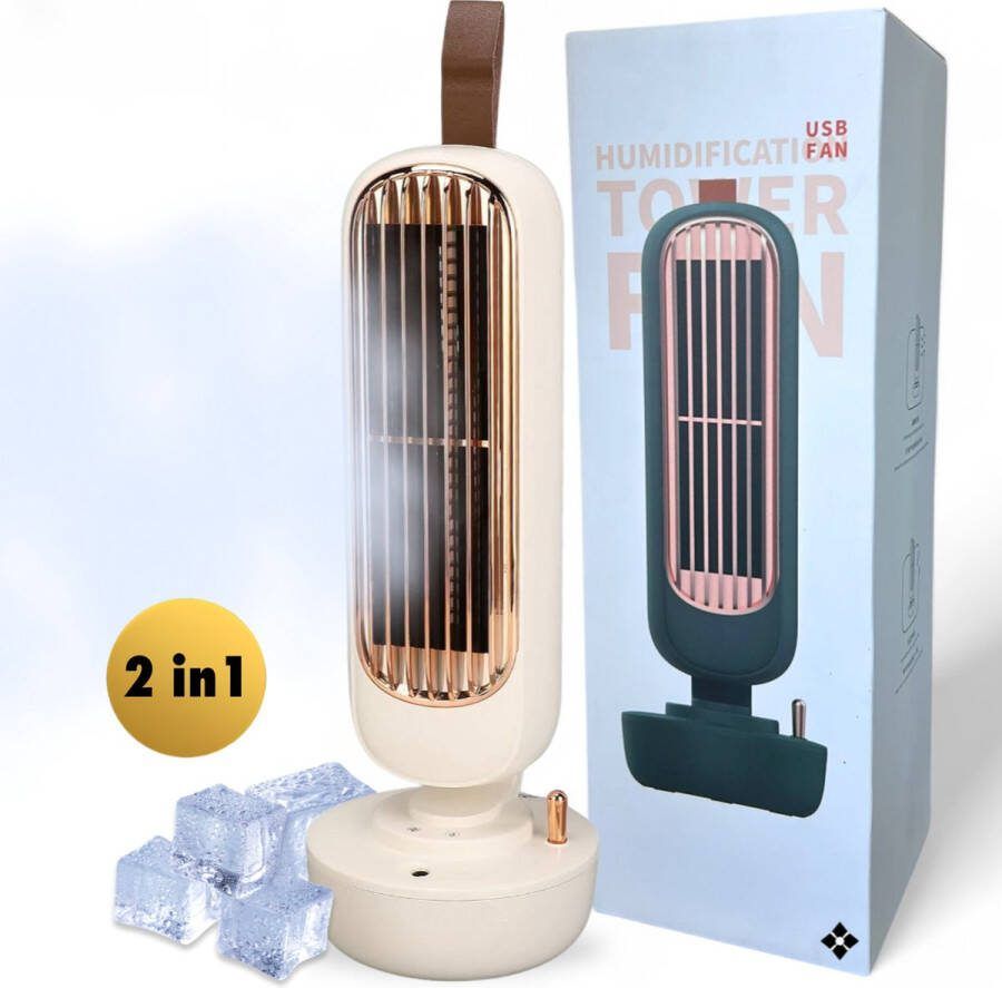 Vonkovic Retro Ventilator & Luchtbevochtiger 2 in 1 Plug & Play Ventilator en Humidifier Lucht Koeler Tafelventilator Airco Wit