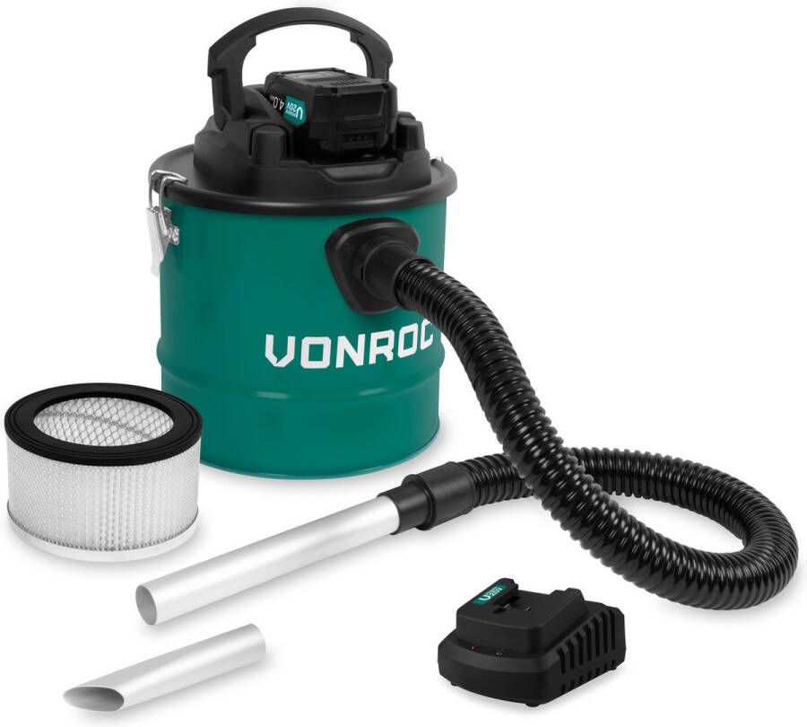 VONROC TOOLS VONROC Accu aszuiger VPower 20V – 12L reservoir – HEPA-filter Incl. 4.0Ah accu en snellader