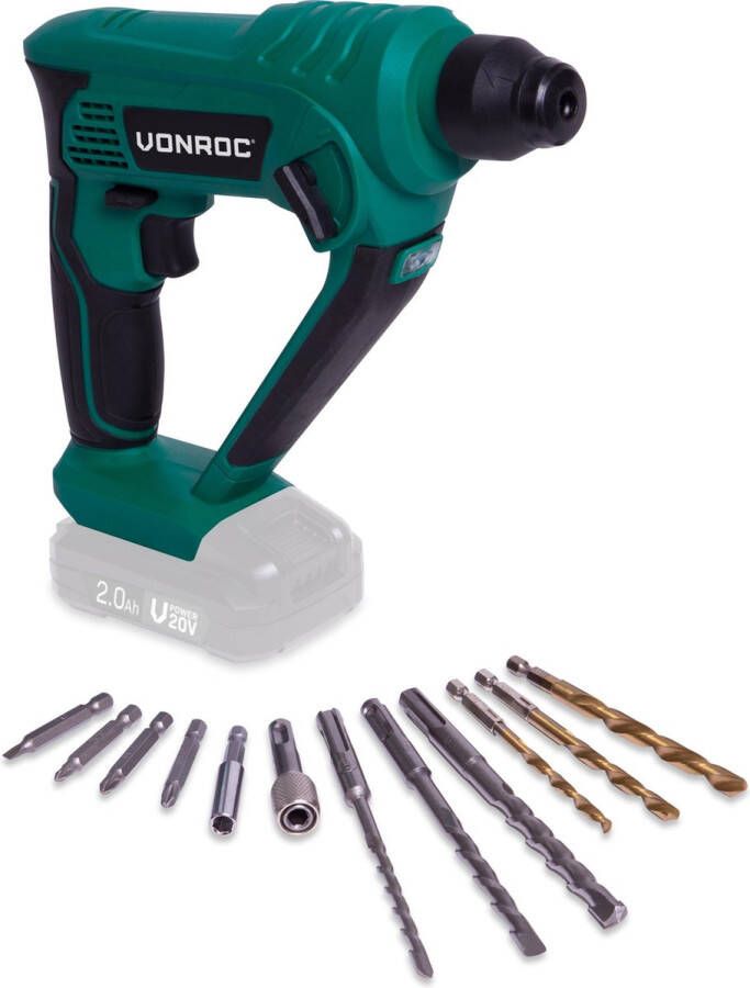 VONROC TOOLS VONROC Accu boorhamer – VPower 20V – Zonder accu & lader – 1.3 Joule – SDS-plus – Incl. accessoires