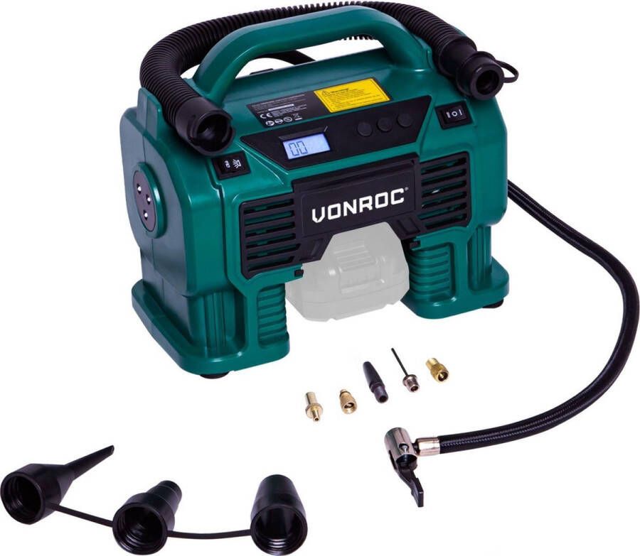 VONROC TOOLS VONROC Accu compressor – VPower 20V – Zonder accu & lader – 20V accu & 12V aansluiting – 11 bar – Incl. 8 accessoires