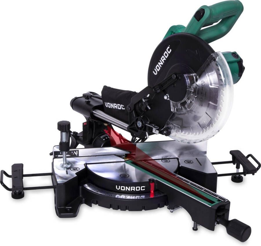 VONROC TOOLS VONROC Afkortzaag – 1900W – Ø254MM – 60tands zaagblad – Radiaal – Kap– en verstekzaag met laser