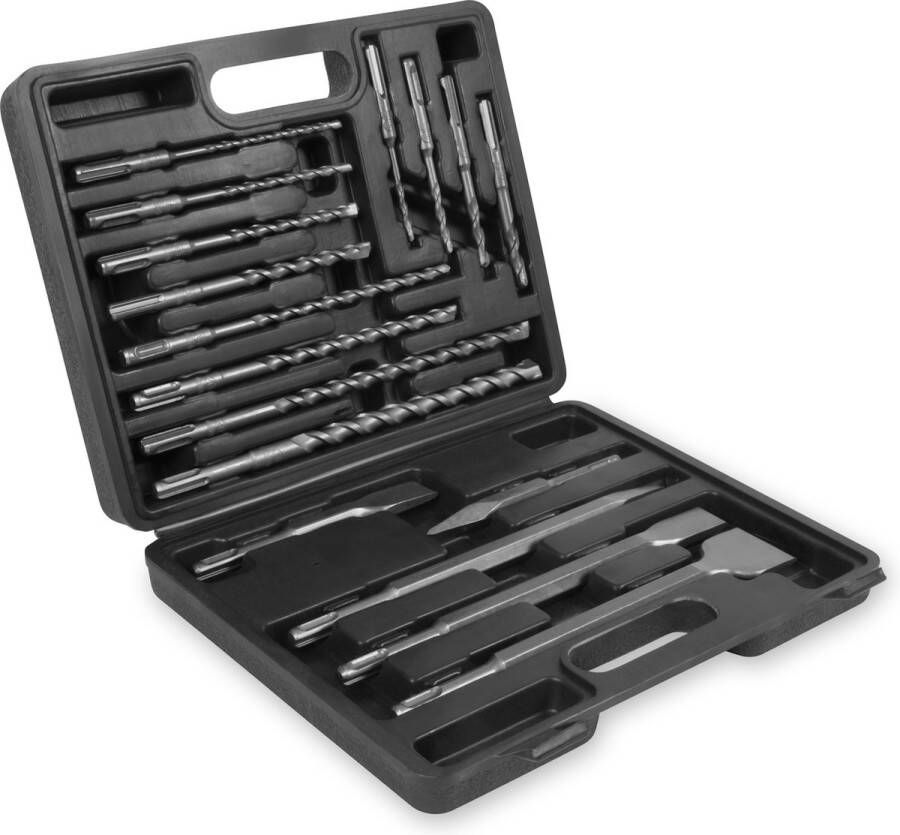 VONROC TOOLS VONROC Boor- en beitelset SDS-Plus – 17-delig – Universeel – Koffer incl. boren punt- en platbeitels