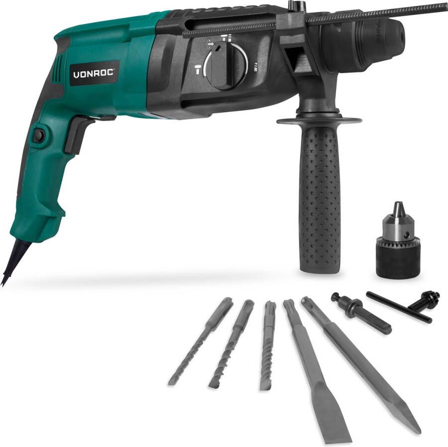 VONROC TOOLS VONROC Boorhamer 800W – 3 Joule – SDS plus – 4 functies – Incl. tandkransboorkop en accessoires