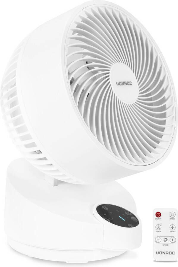 VONROC HOME VONROC Luxe Ventilator – Tafelventilator – zeer stil – Incl. afstandsbediening – 3 snelheden – zwenkfunctie 180° kantelbaar wit