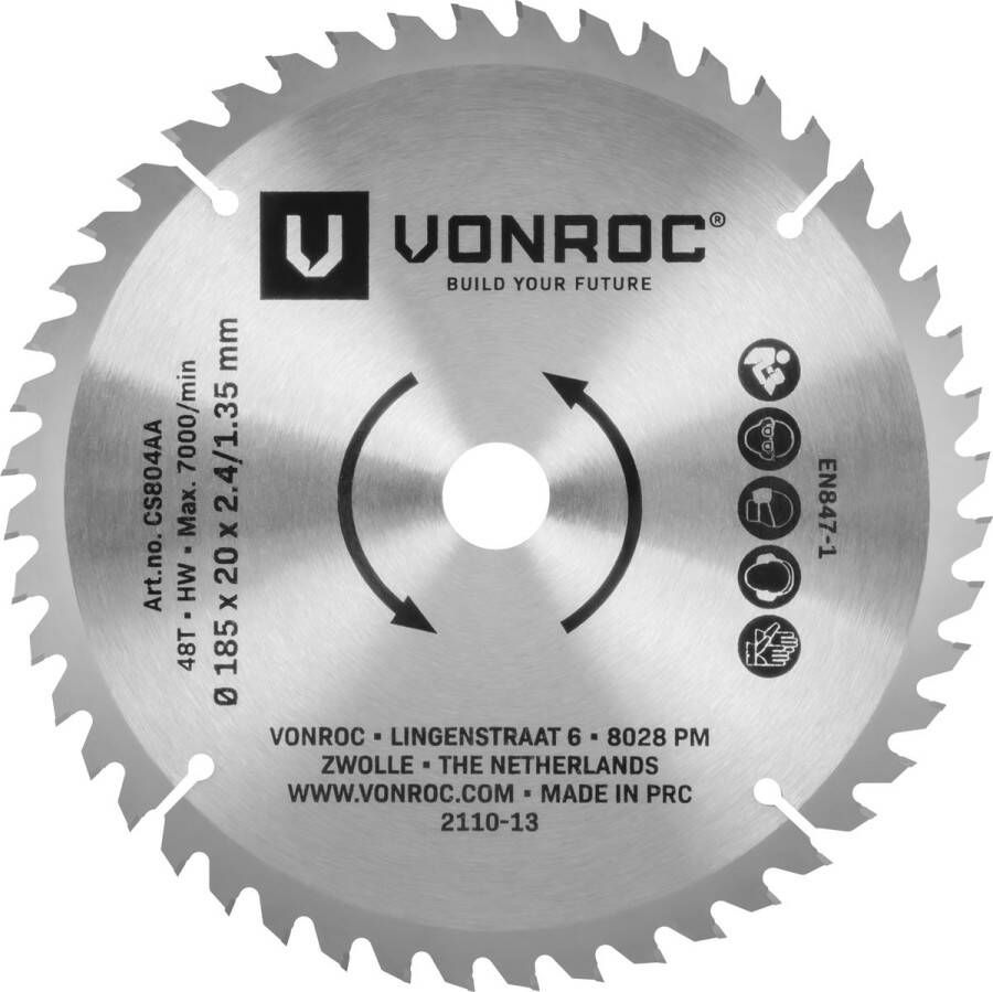 VONROC TOOLS VONROC Cirkelzaagblad – 185x20mm – 48 tanden – Geschikt voor hout – Universeel