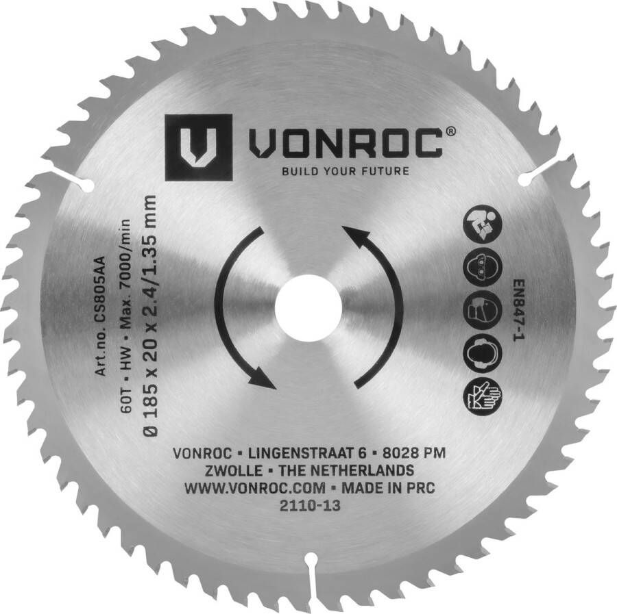 VONROC TOOLS VONROC Cirkelzaagblad – 185x20mm – 60 tanden – Geschikt voor laminaat – Universeel