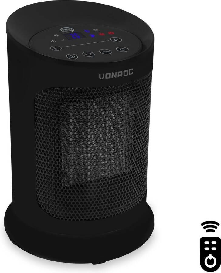 VONROC HOME VONROC Elektrische kachel ventilatorkachel 1200W 1800W keramisch 3 standen thermostaat timer LED-scherm zwenkfunctie – incl. afstandsbediening 20m2