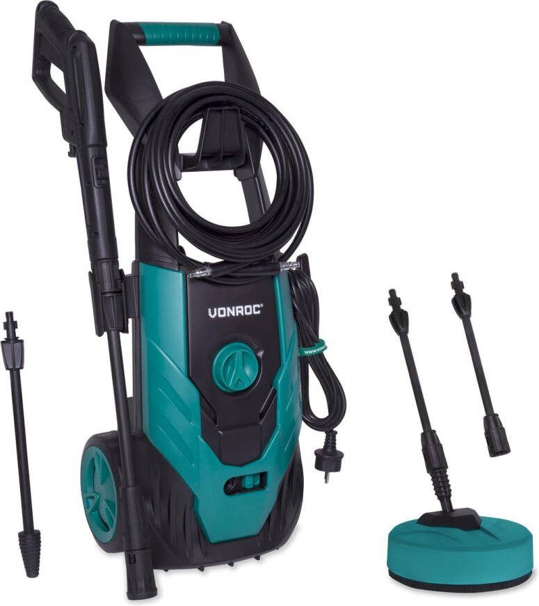 VONROC GARDEN VONROC Hogedrukreiniger V18-2 1800W – 140 bar – 420 l h – Incl. 8m slang geïntegreerde reinigingsmiddelen tank terrasreiniger spuitstukken en accessoires