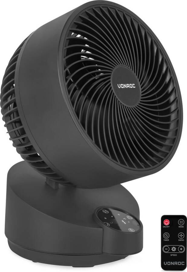 VONROC HOME VONROC Luxe Ventilator – Tafelventilator – zeer stil – Incl. afstandsbediening – 3 snelheden – zwenkfunctie 180° kantelbaar zwart