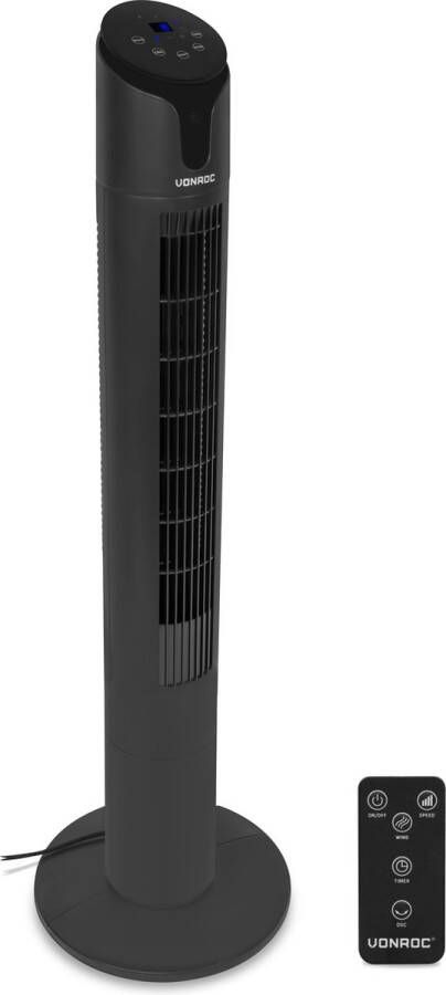 VONROC HOME VONROC Luxe Ventilator Torenventilator – hoogte 110 cm – Incl. afstandsbediening 3 snelhe-den – zwenkfunctie 15 uurs timer zwart