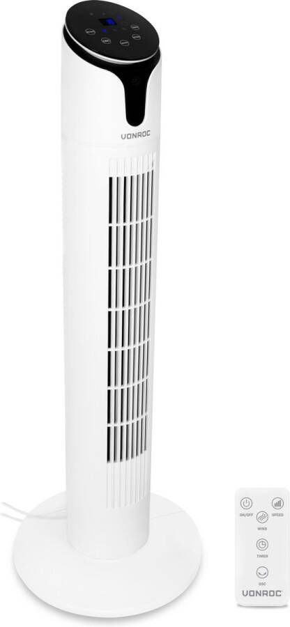 VONROC HOME VONROC Luxe Ventilator Torenventilator – hoogte 86 cm – Incl. afstandsbediening 3 snelheden – zwenkfunctie 15 uurs timer wit