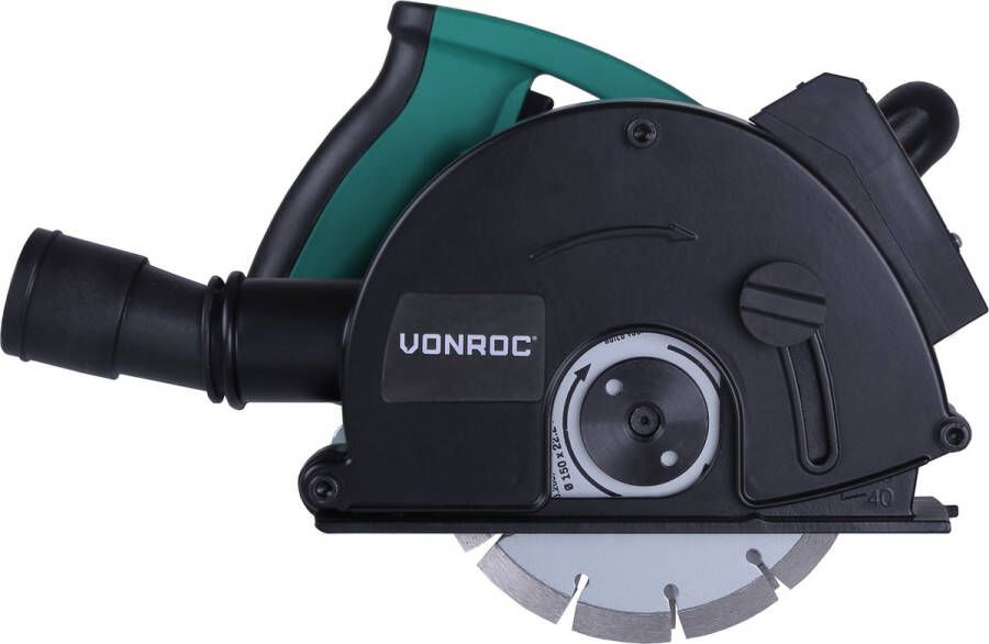 VONROC TOOLS VONROC Muurfrees | Sleuvenfrees met laser – 1700W – 150mm – Incl. 4 diamantschijven stofzuig adapter en opbergtas