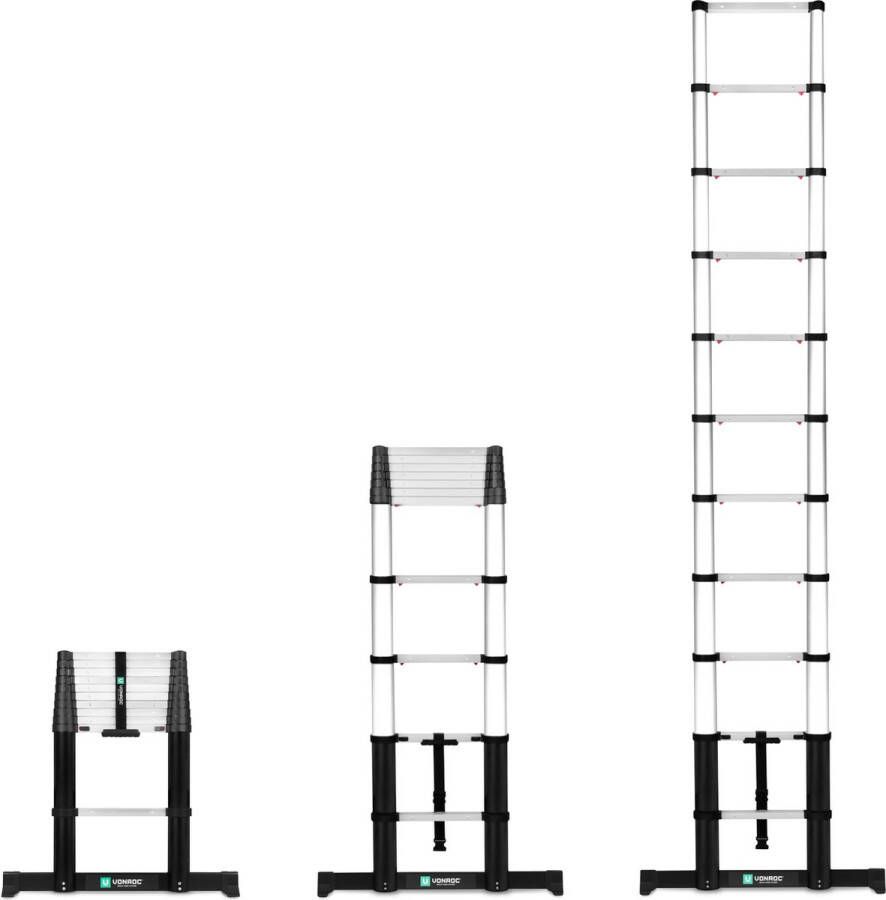 VONROC TOOLS VONROC PRO telescoopladder 3 20 meter nieuw model 2023 -goedgekeurd volgens EU en NL veiligheidsnormen softclose geïntegreerde muursteunen en dwarsbalk voor meer grip en veiligheid