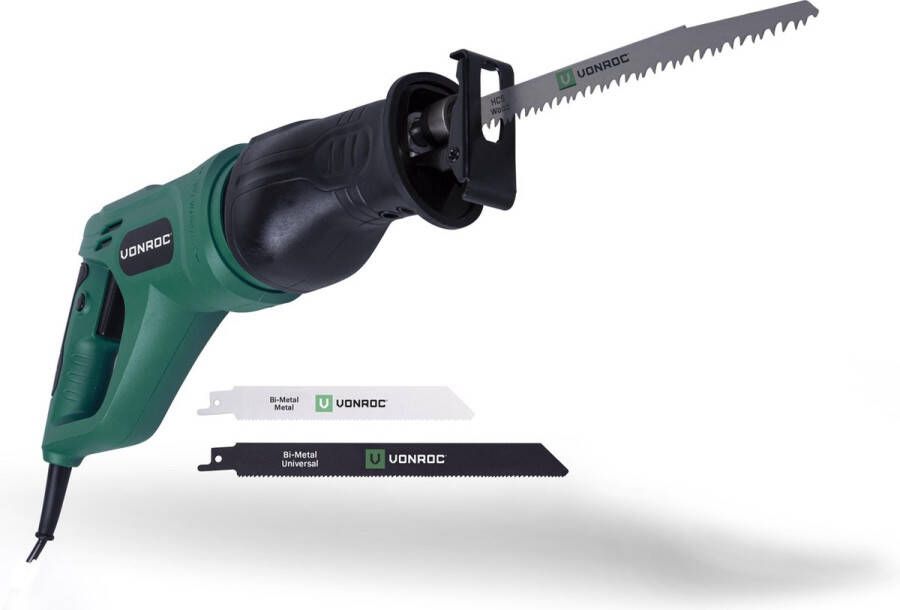 VONROC TOOLS VONROC Reciprozaag – 900W – Draaibaar handvat – Incl. 3 zaagbladen voor hout & metaal