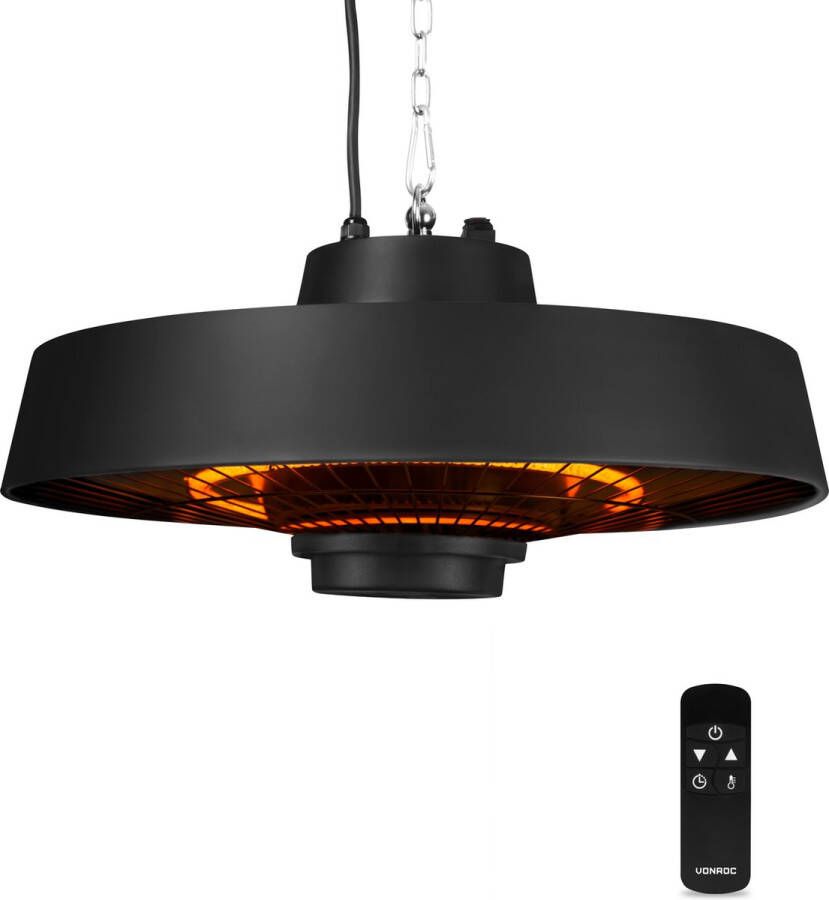 VONROC GARDEN VONROC Sfeervolle terrasverwarmer hangend – Vulcano 2000W – Krachtige infraroodlamp – met 2 warmteniveau s timer en afstandsbediening