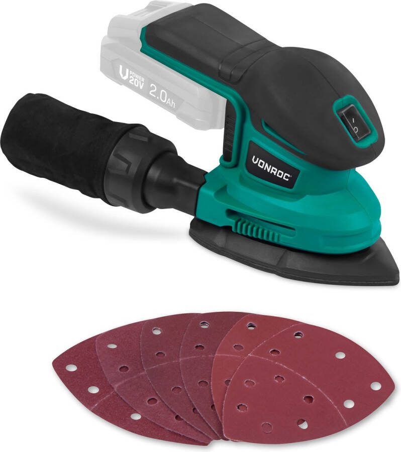 VONROC TOOLS VONROC accu multischuurmachine – VPower 20V – Zonder accu & lader – Incl. stofzak en 6 schuurvellen