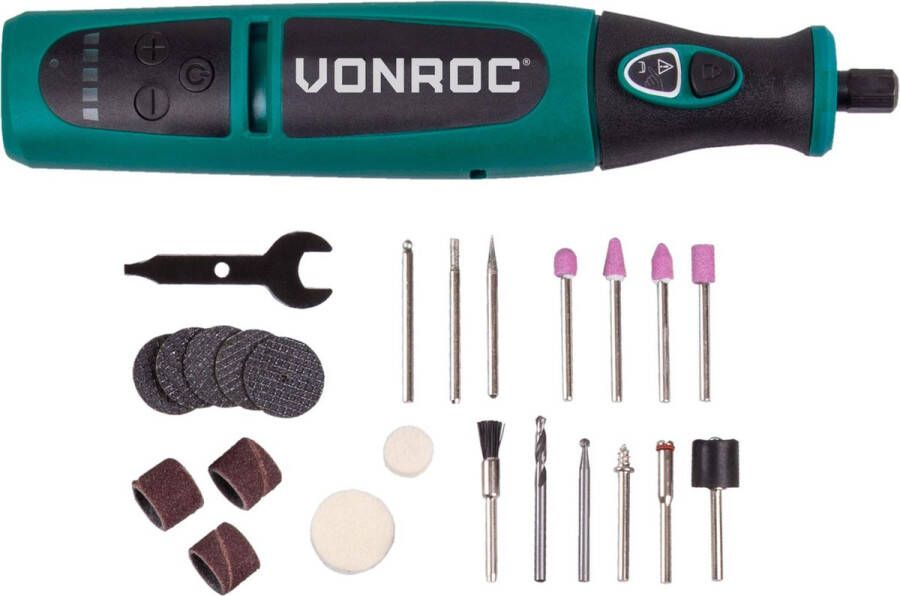 VONROC TOOLS VONROC Accu Multitool – Roterend – 8V – Incl. 24 accessoires oplader & opbergtas
