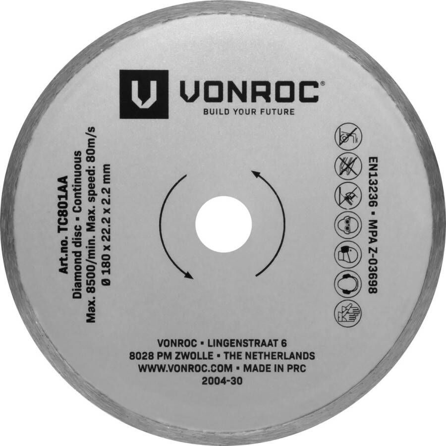 VONROC TOOLS VONROC Diamant zaagblad Ø180mm – Volrand – Universeel – O.a. geschikt voor VONROC TC501AC tegelzaag