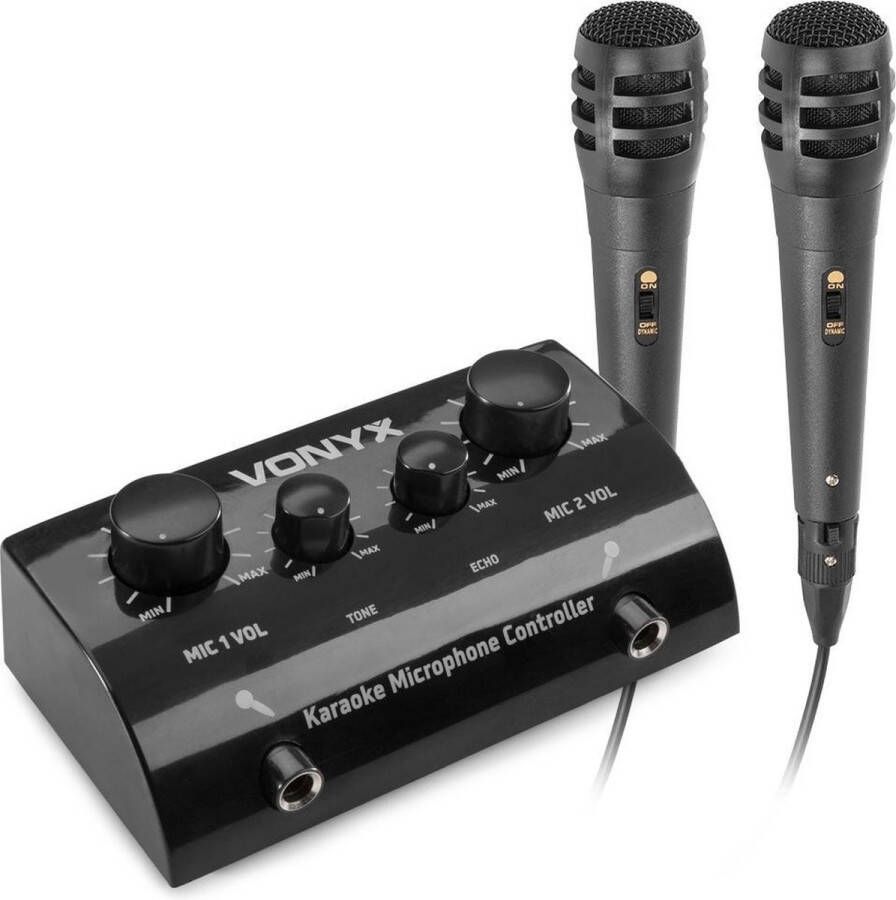 Vonyx Karaoke set AV430B 2x karaoke microfoon met mixer met echo effect Maak van je stereo set een echte karaoke set! Zwart