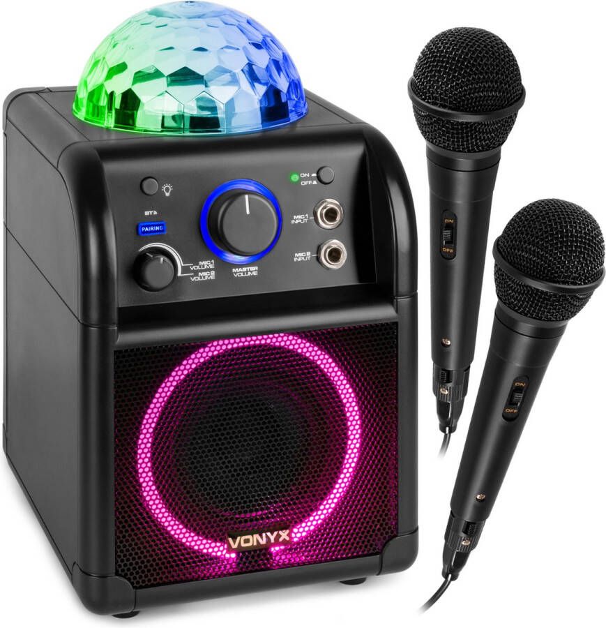Vonyx Karaoke set kinderen SBS55B Bluetooth 2 microfoons lichteffecten accu