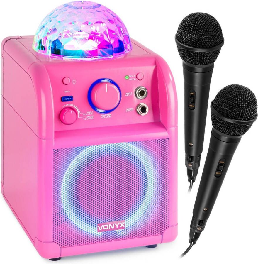 Vonyx Karaoke set kinderen SBS55P Bluetooth 2 microfoons lichteffecten accu