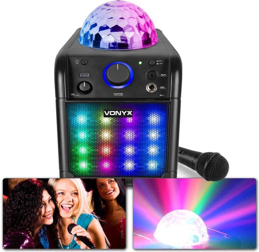 Vonyx Karaoke Set met LED Lichteffecten en Ingebouwde Accu SBS50B-PLUS Bluetooth Speaker Met Microfoon