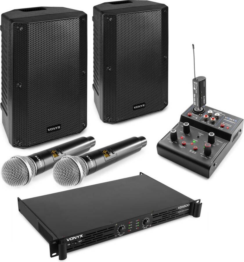 Vonyx karaoke set voor volwassenen Complete karaokeset Met 2x krachtige speakers en draadloze microfoons Bluetooth