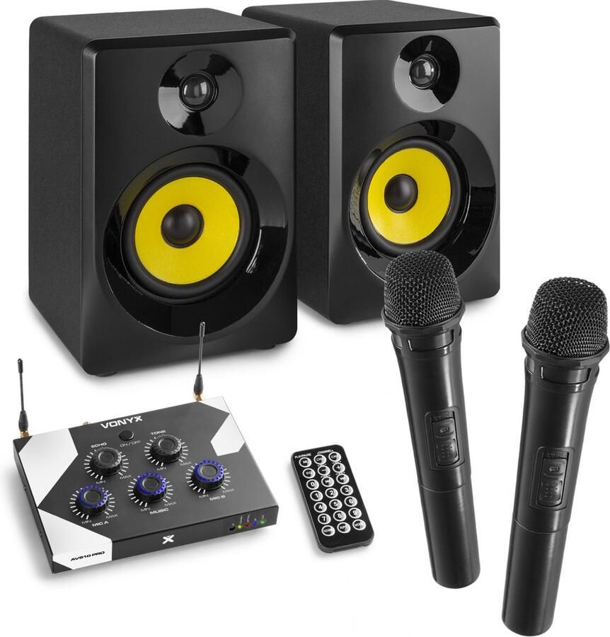 Vonyx Karaoke set voor volwassenen met speakers en microfoonmixer Bluetooth en 2x draadloze microfoons