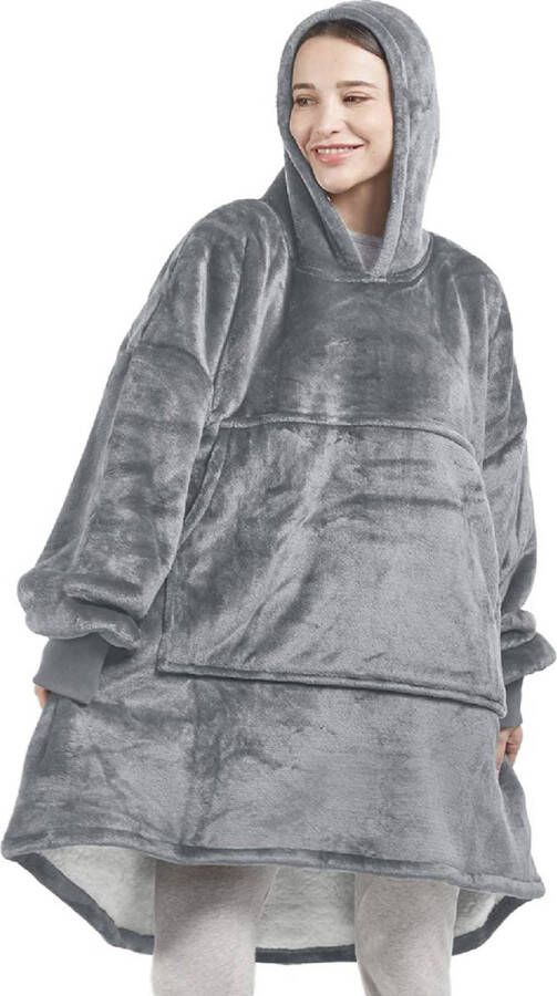 Voordeelkruk.nl Knuffel hoodie oversized hoodie deken met mouwen Unisex fleece hoodie één maat grijs sinterklaas suprise kerst kado verwarming XXL hoodie camping moederdag vaderdag