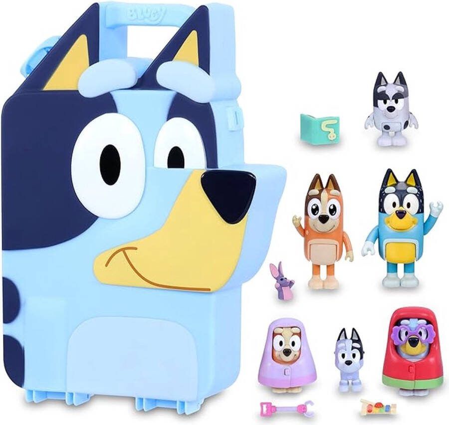 VORLOU Bluey Ultieme Meeneem Speelset Collector Case met figuren 6 figuren uit de tekenserie voor kinderen en 4 accessoires voor jongens en meisjes 3 jaar