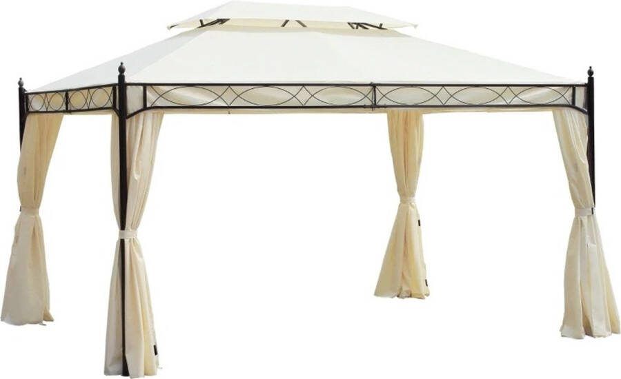 VORLOU Luxe Paviljoen Tuinpaviljoen Partytent Tuintent Waterdicht Insect UV-Bestendig Pagode 3X4 M Crème Wit