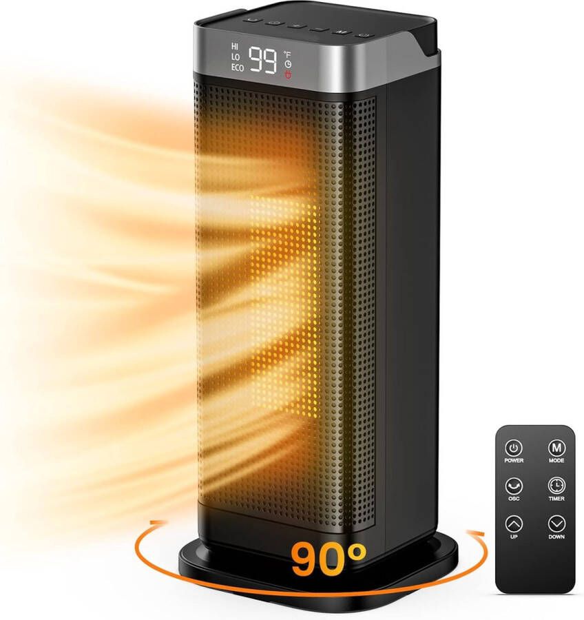 Vorteza Elektrische Heater Kachel Ventilator Incl. Thermostaat Roterend Functie Ecofan Warmte Ventilatorkachel met Verwarming 2000W Voor binnen