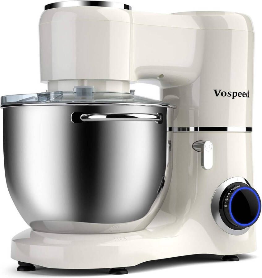 Vospeed 1500W Keukenmixer 8L Elektrische Mixer met RVS Kom & 6 Snelheden Inclusief Deeghaak en Garde