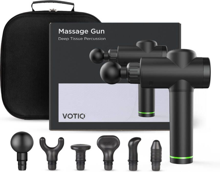 Votiq Massage Gun LED + 6 accessoires Diepe Ontspanning en Spierherstel Draadloos Gemak Inclusief Handige Koffer Geschikt voor Nek- en Rugmassage Zwart
