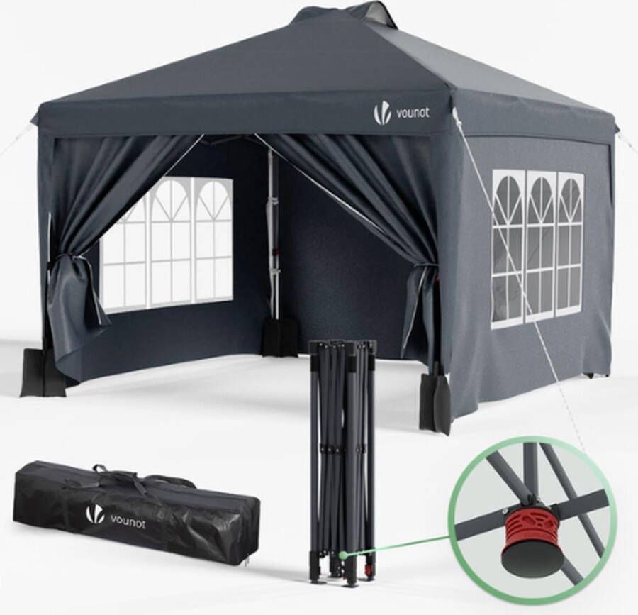 Vounot Partytent Opvouwbaar Party Tent Feesttent Paviljoen Partytent 3x3 Partytent Waterdicht Partytenten Met Zijwanden Partytent Opvouwbaar Met Zijwanden Grijs