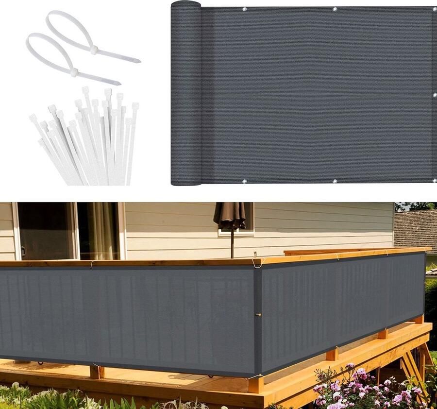 Vounot Balkon inkijkbescherming Antraciet grijs 100 x 300 cm UV bescherming Windscherm tuin terras Balkon bekleding Met ringen en tyraps Tegen wind zon en inkijk Waterdicht Zonwering Zonwerend Balkonscherm Privacy