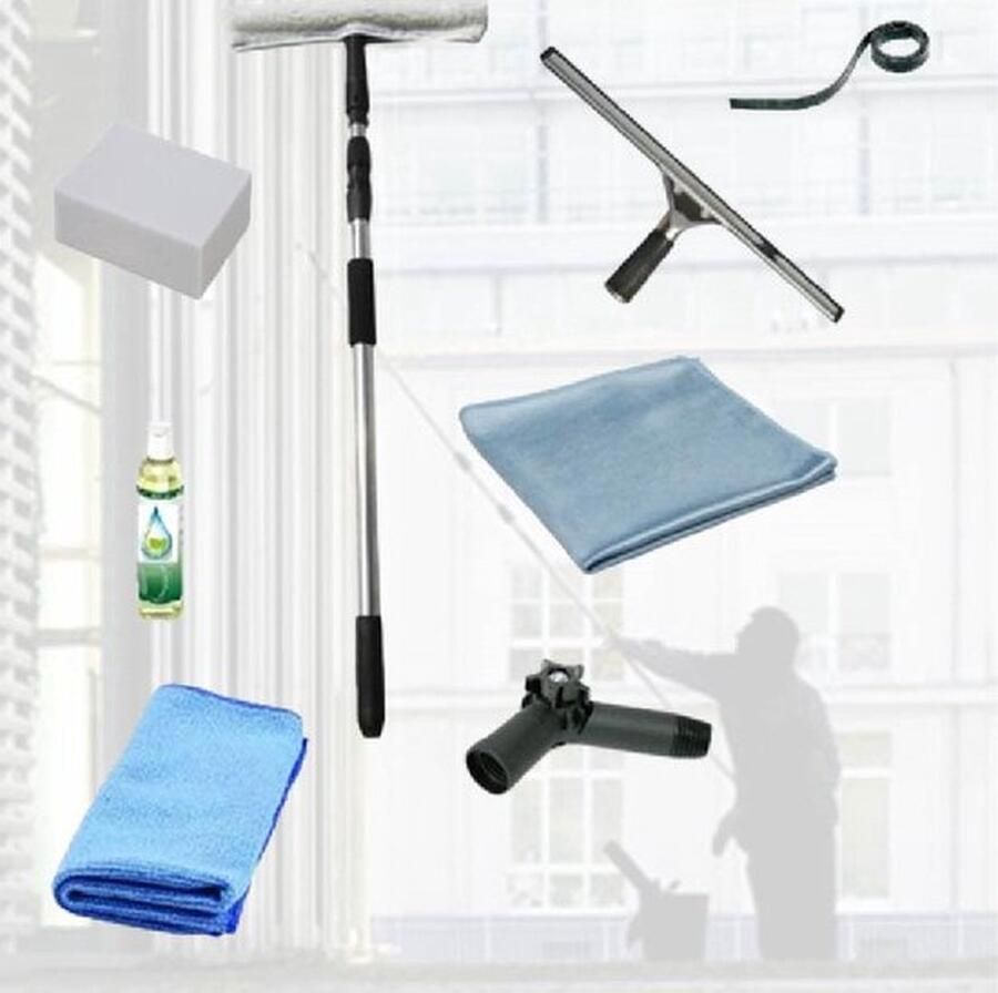 Vpschoonmaakshop.nl Raamwisser telescoop set 2 meter met hoekstuk en rvs raamwisser 35 cm