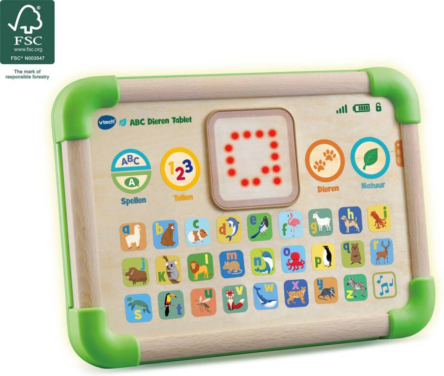 VTech ABC Dieren Tablet -FSC Hout Interactief Speelgoed maak kennis met Letters Letterklanken Dieren & Diergeluiden 1 tot 4 Jaar