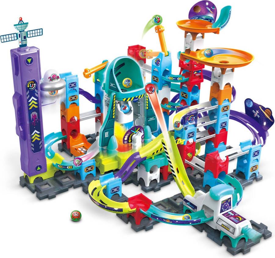 VTech Marble Rush Space Magnetic Mission Set XL300E Knikkerbaan 120 Onderdelen Incl. 10 Knikkers met Licht- en Geluidseffecten Speelgoed 4 t m 12 Jaar