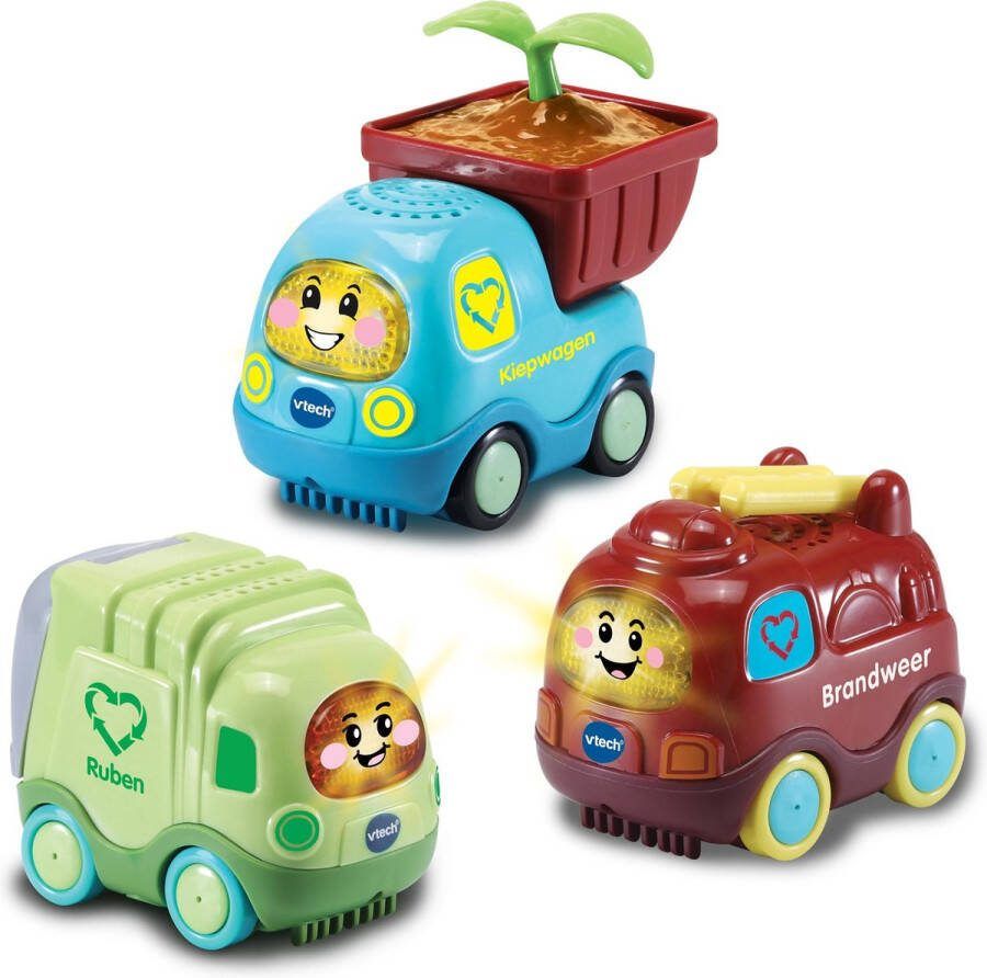 VTech Toet Speelgoed Auto's ECO Trio Pack NL Educatief Speelgoed Brandweer Kiepwagen & Recycletruck 1 tot 5 Jaar