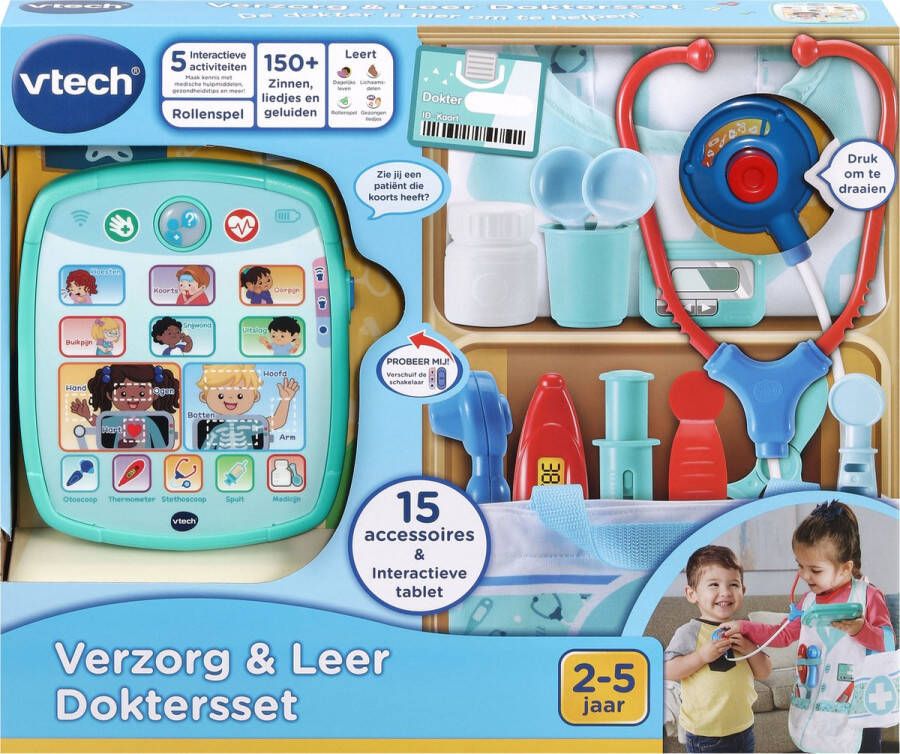 VTech Verzorg & Leer Doktersset Cadeau Educatief Speelgoed Inclusief 15 accessoires met Gezongen Liedjes 2 tot 5 Jaar