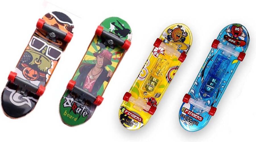 The Twiddlers Fingerboard 4 stuks 2 normale vingerskateboards en 2 met licht vinger skateboard mini skateboard