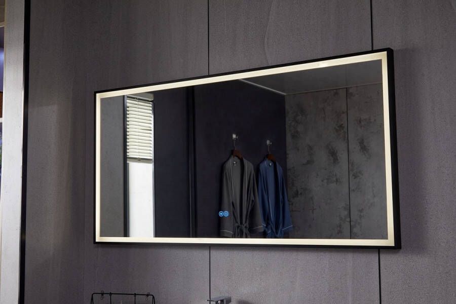 Vtw Living Badkamerspiegel Met Verlichting 100 x 60 cm Anti Condens Verwarming Badkamer Spiegel Badkamerspiegels Met Verlichting Zwart Frame