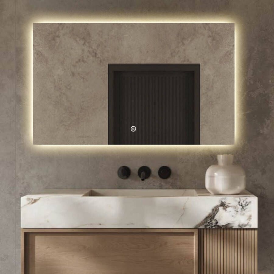 Vtw Living Badkamerspiegel met Verlichting Anti Condens Verwarming Badkamerspiegel Badkamerspiegels 100 x 60 cm