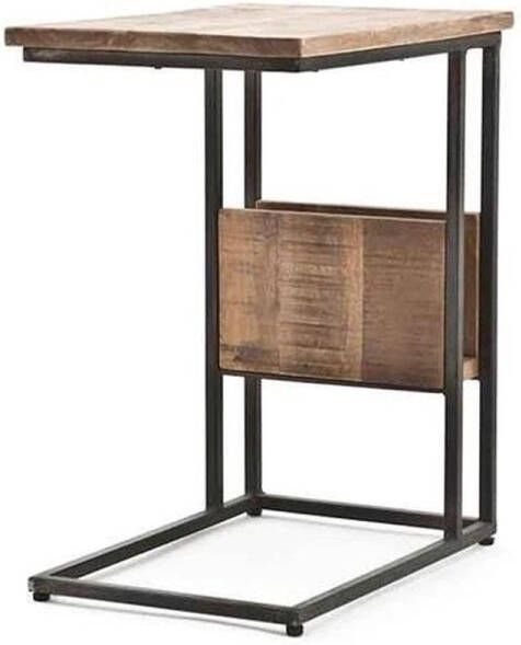 Vtw Living Bijzettafel van Mangohout Mangohout Laptoptafel Magazinehouder Tafeltje Industrieel Industriële bijzettafel 54 cm hoog
