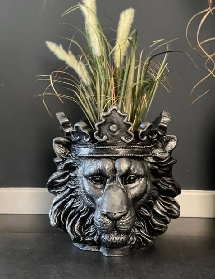 Vtw Living Bloempot Leeuw Zilver voor Binnen en Buiten Plantenbak Vaas 43 cm