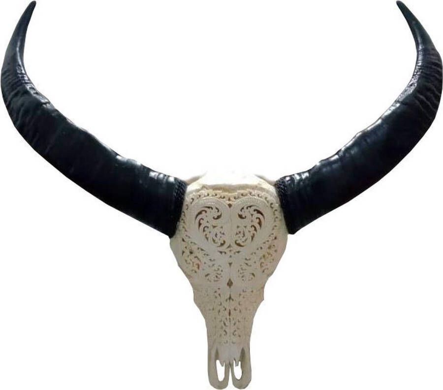 Vtw Living Buffelschedel Gegraveerd uit Bali XL Buffelschedel Skull Echte Skull Wanddecoratie Muurdecoratie Skull Ibiza Bali 90 cm