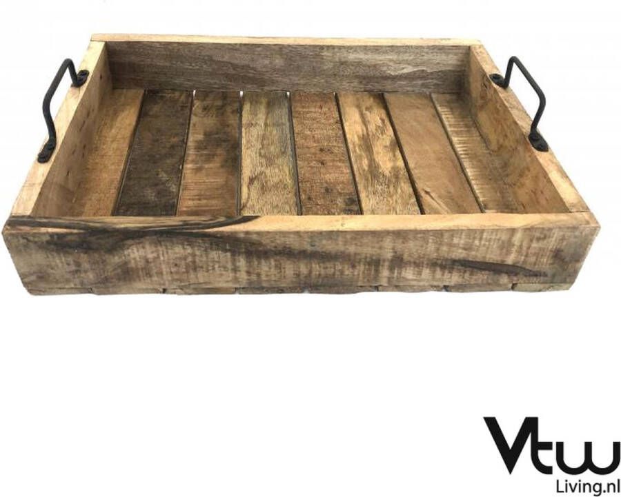 Vtw Living Dienblad Vierkant Mangohout 45 cm Dienbladvierkant met Handvatten Dienbladen Tray